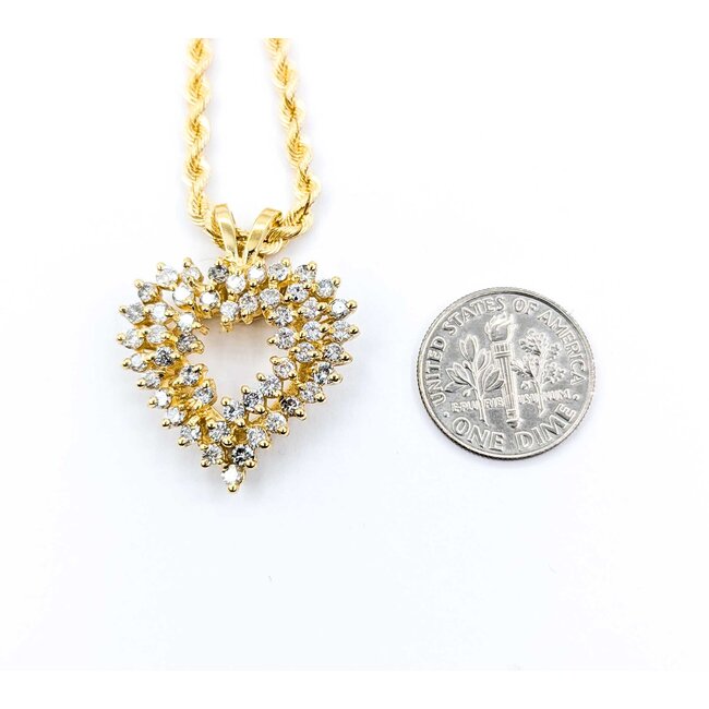 Pendant Heart W/Rope Chain 1.50ctw Round Diamond 14ky 30x24.5mm 16" 16.3g 225010028