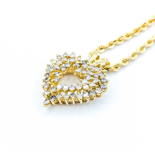 Pendant Heart W/Rope Chain 1.50ctw Round Diamond 14ky 30x24.5mm 16" 16.3g 225010028