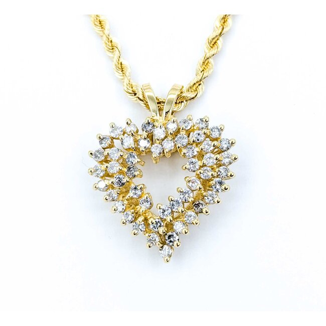 Pendant Heart W/Rope Chain 1.50ctw Round Diamond 14ky 30x24.5mm 16" 16.3g 225010028