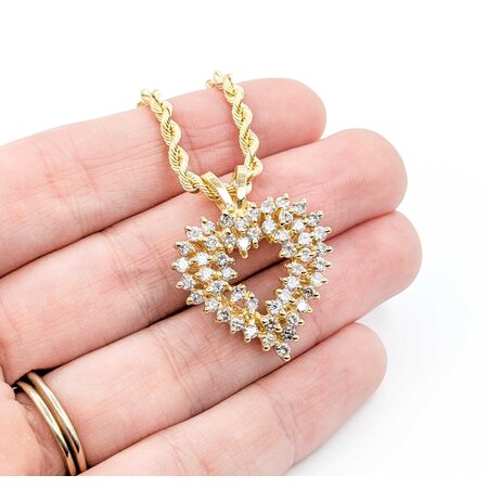 Pendant Heart W/Rope Chain 1.50ctw Round Diamond 14ky 30x24.5mm 16" 16.3g 225010028