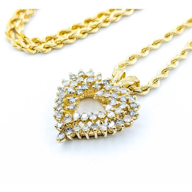 Pendant Heart W/Rope Chain 1.50ctw Round Diamond 14ky 30x24.5mm 16" 16.3g 225010028