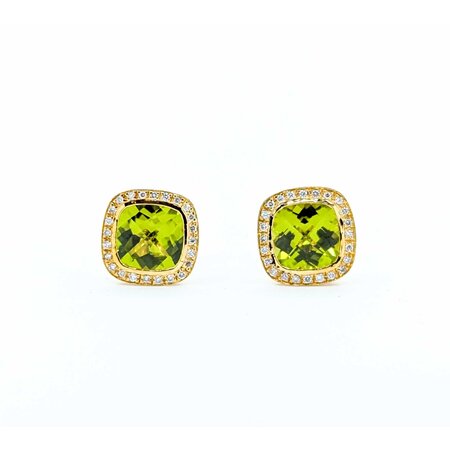 Earrings Stud .25ctw Round Diamonds Friction Back 4.80ctw Peridot 11.5mm 14ky 225014160