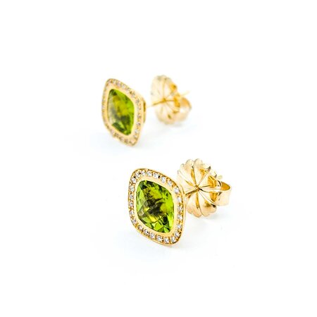 Earrings Stud .25ctw Round Diamonds Friction Back 4.80ctw Peridot 11.5mm 14ky 225014160