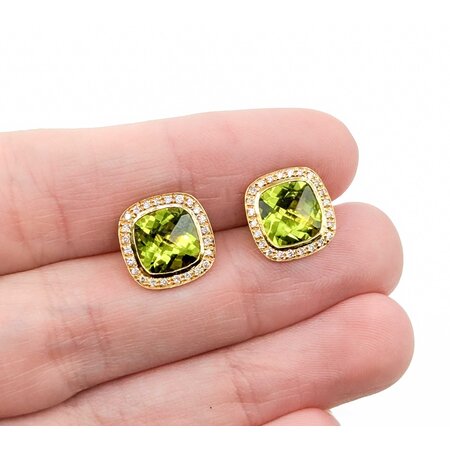Earrings Stud .25ctw Round Diamonds Friction Back 4.80ctw Peridot 11.5mm 14ky 225014160