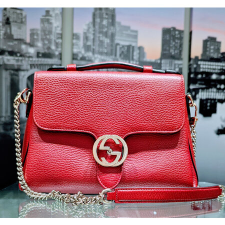Handbag Gucci Interlocking GG Red Leather Gold Chain 125025015