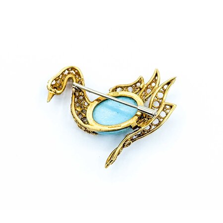 Brooch Swan Design 18x13mm Robins Egg Turquoise .03ct Ruby 18ky 1.5x1.5" 9.5g 225010075