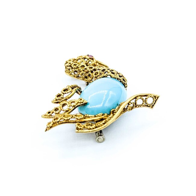 Brooch Swan Design 18x13mm Robins Egg Turquoise .03ct Ruby 18ky 1.5x1.5" 9.5g 225010075