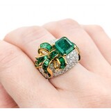  Ring Cocktail Ribbon 1.72ctw Round Diamonds 3.10ct Emerald 1.00ctw Accent Emeralds 18ky .6x1" Sz7 12.19g 225010055