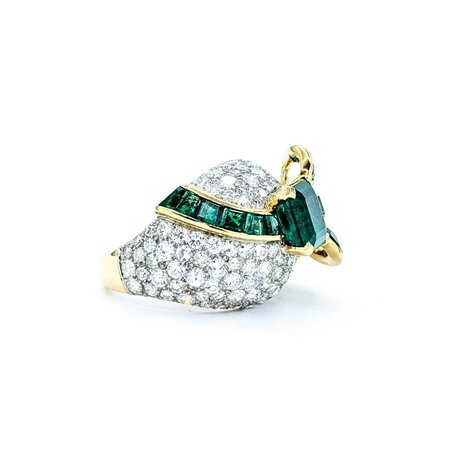 Ring Cocktail Ribbon 1.72ctw Round Diamonds 3.10ct Emerald 1.00ctw Accent Emeralds 18ky .6x1" Sz7 12.19g 225010055