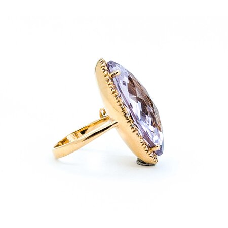 Ring Cocktail Diamond Halo .28ctw Round Diamonds 15ct Pastel Purple Marquise Checkerboad Cut Amethyst 14kr 1.2x.8" Sz5.5 13.93g 225010062