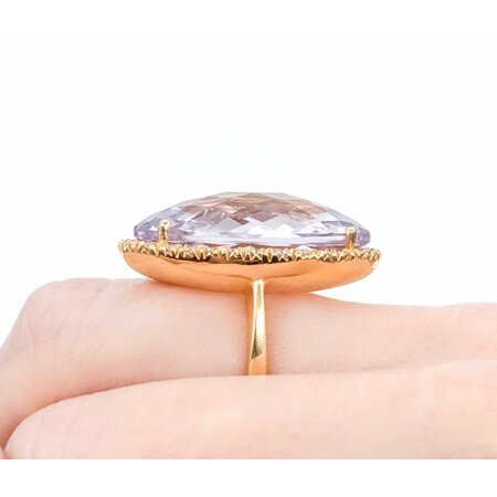 Ring Cocktail Diamond Halo .28ctw Round Diamonds 15ct Pastel Purple Marquise Checkerboad Cut Amethyst 14kr 1.2x.8" Sz5.5 13.93g 225010062