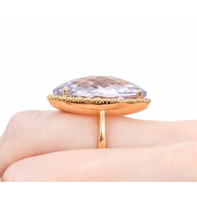 Ring Cocktail Diamond Halo .28ctw Round Diamonds 15ct Pastel Purple Marquise Checkerboad Cut Amethyst 14kr 1.2x.8" Sz5.5 13.93g 225010062