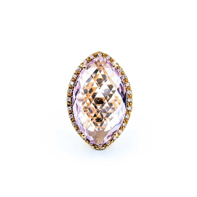 Ring Cocktail Diamond Halo .28ctw Round Diamonds 15ct Pastel Purple Marquise Checkerboad Cut Amethyst 14kr 1.2x.8" Sz5.5 13.93g 225010062