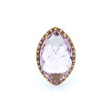  Ring Cocktail Diamond Halo .28ctw Round Diamonds 15ct Pastel Purple Marquise Checkerboad Cut Amethyst 14kr 1.2x.8" Sz5.5 13.93g 225010062