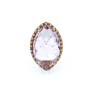 Ring Cocktail Diamond Halo .28ctw Round Diamonds 15ct Pastel Purple Marquise Checkerboad Cut Amethyst 14kr 1.2x.8" Sz5.5 13.93g 225010062