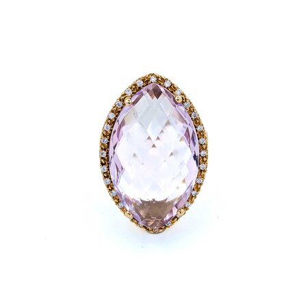 Ring Cocktail Diamond Halo .28ctw Round Diamonds 15ct Pastel Purple Marquise Checkerboad Cut Amethyst 14kr 1.2x.8" Sz5.5 13.93g 225010062