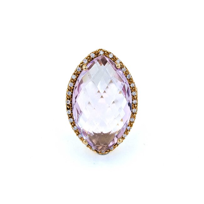 Ring Cocktail Diamond Halo .28ctw Round Diamonds 15ct Pastel Purple Marquise Checkerboad Cut Amethyst 14kr 1.2x.8" Sz5.5 13.93g 225010062