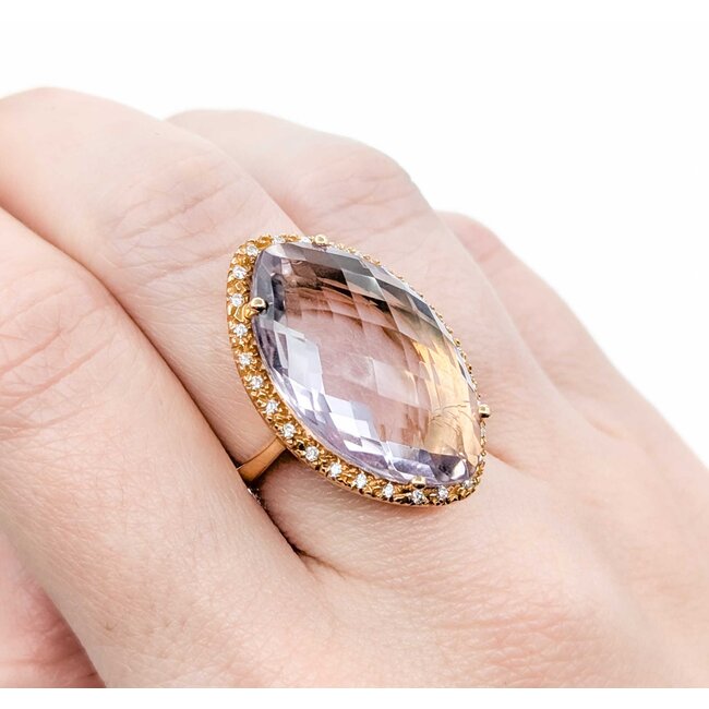 Ring Cocktail Diamond Halo .28ctw Round Diamonds 15ct Pastel Purple Marquise Checkerboad Cut Amethyst 14kr 1.2x.8" Sz5.5 13.93g 225010062