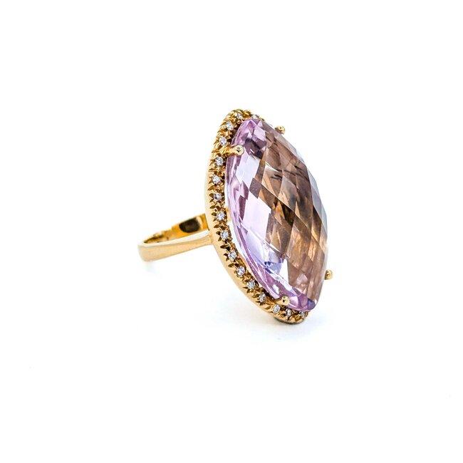 Ring Cocktail Diamond Halo .28ctw Round Diamonds 15ct Pastel Purple Marquise Checkerboad Cut Amethyst 14kr 1.2x.8" Sz5.5 13.93g 225010062
