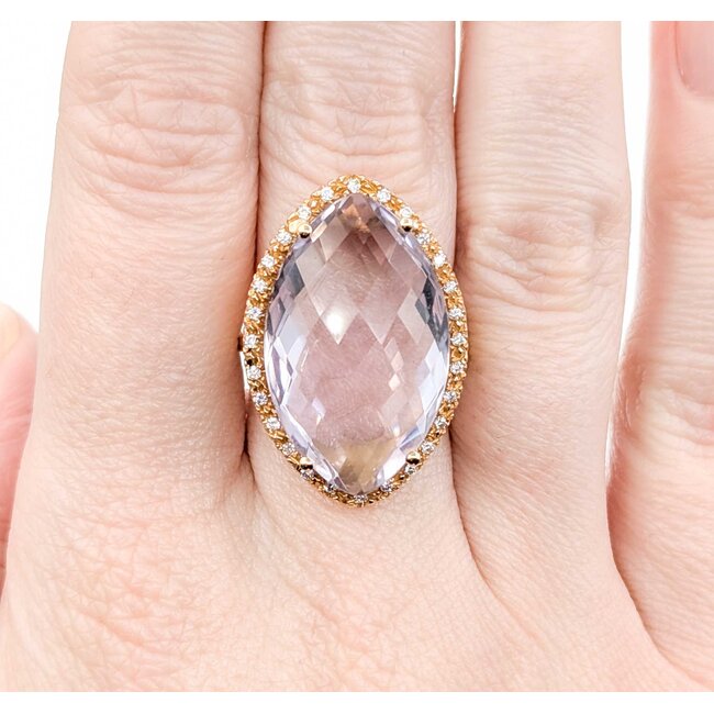 Ring Cocktail Diamond Halo .28ctw Round Diamonds 15ct Pastel Purple Marquise Checkerboad Cut Amethyst 14kr 1.2x.8" Sz5.5 13.93g 225010062