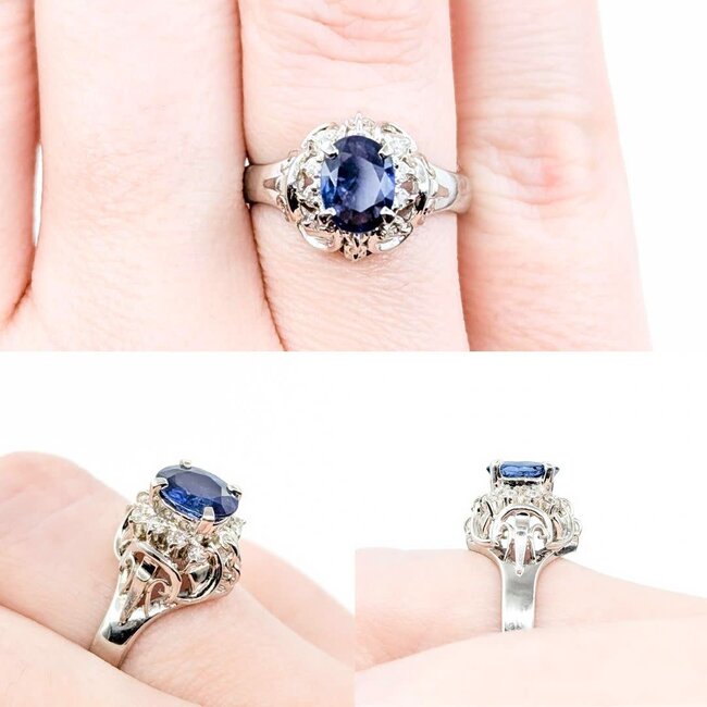 Ring Filigree .11ctw Round Diamonds 1.00ct Sapphire 900pt 11.5x10 Sz6 6.12g 225010072