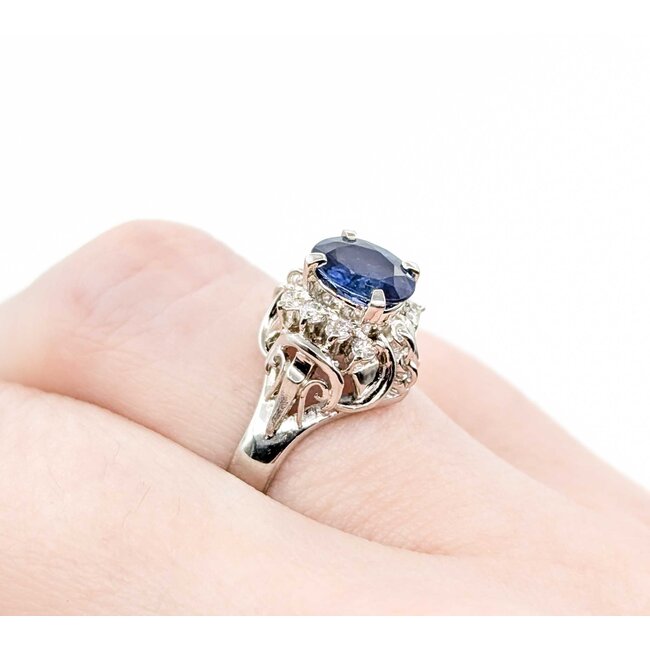 Ring Filigree .11ctw Round Diamonds 1.00ct Sapphire 900pt 11.5x10 Sz6 6.12g 225010072