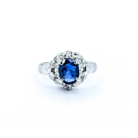 Ring Filigree .11ctw Round Diamonds 1.00ct Sapphire 900pt 11.5x10 Sz6 6.12g 225010072