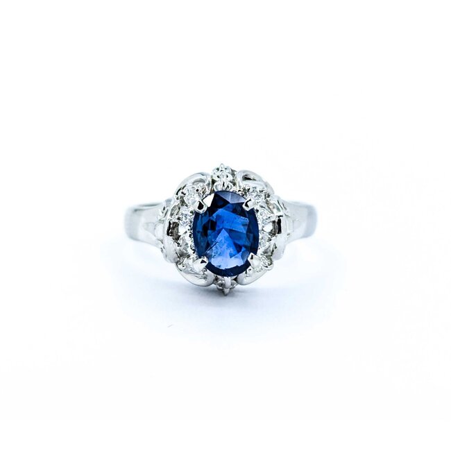 Ring Filigree .11ctw Round Diamonds 1.00ct Sapphire 900pt 11.5x10 Sz6 6.12g 225010072