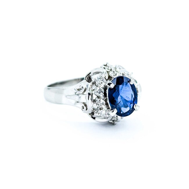 Ring Filigree .11ctw Round Diamonds 1.00ct Sapphire 900pt 11.5x10 Sz6 6.12g 225010072
