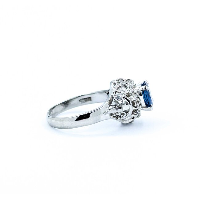 Ring Filigree .11ctw Round Diamonds 1.00ct Sapphire 900pt 11.5x10 Sz6 6.12g 225010072