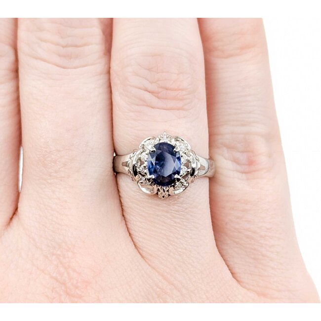 Ring Filigree .11ctw Round Diamonds 1.00ct Sapphire 900pt 11.5x10 Sz6 6.12g 225010072
