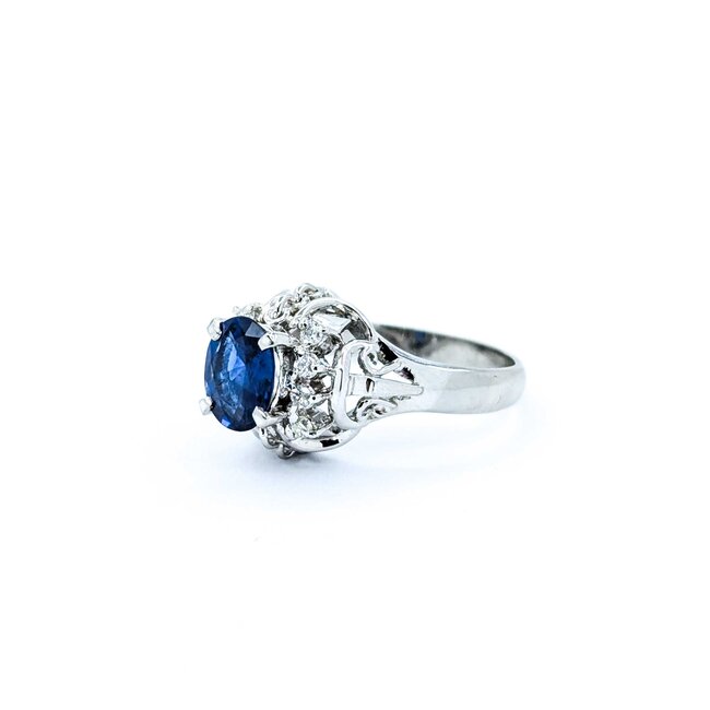 Ring Filigree .11ctw Round Diamonds 1.00ct Sapphire 900pt 11.5x10 Sz6 6.12g 225010072