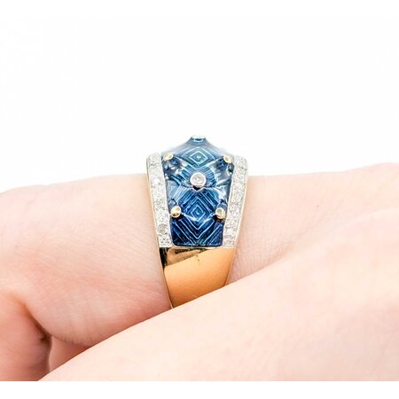 Ring Enamel Turquoise .10ctw Round Diamonds 14ky 12.6mm sz7 7.49g 225010040