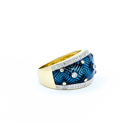 Ring Enamel Turquoise .10ctw Round Diamonds 14ky 12.6mm sz7 7.49g 225010040