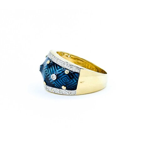 Ring Enamel Turquoise .10ctw Round Diamonds 14ky 12.6mm sz7 7.49g 225010040