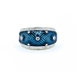 Ring Enamel Turquoise .10ctw Round Diamonds 14ky 12.6mm sz7 7.49g 225010040