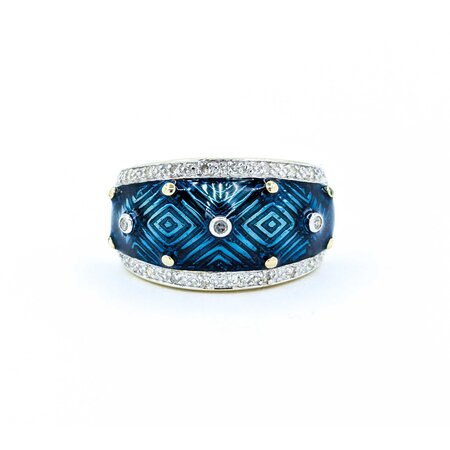 Ring Enamel Turquoise .10ctw Round Diamonds 14ky 12.6mm sz7 7.49g 225010040