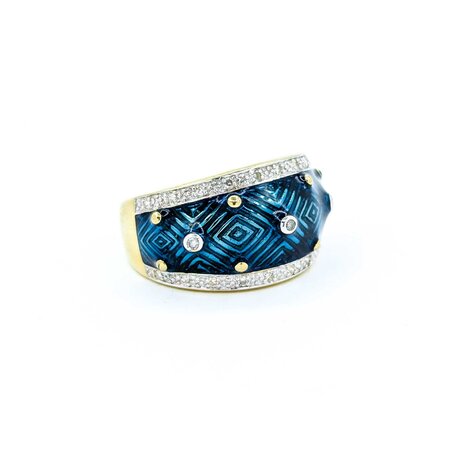 Ring Enamel Turquoise .10ctw Round Diamonds 14ky 12.6mm sz7 7.49g 225010040