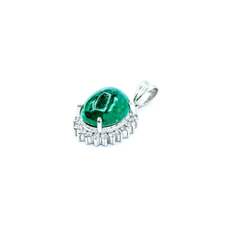 Pendant Drop .30ctw Round Diamonds 4.50ct Cabochon Emerald 900pt .8x.5" 4g 125020004