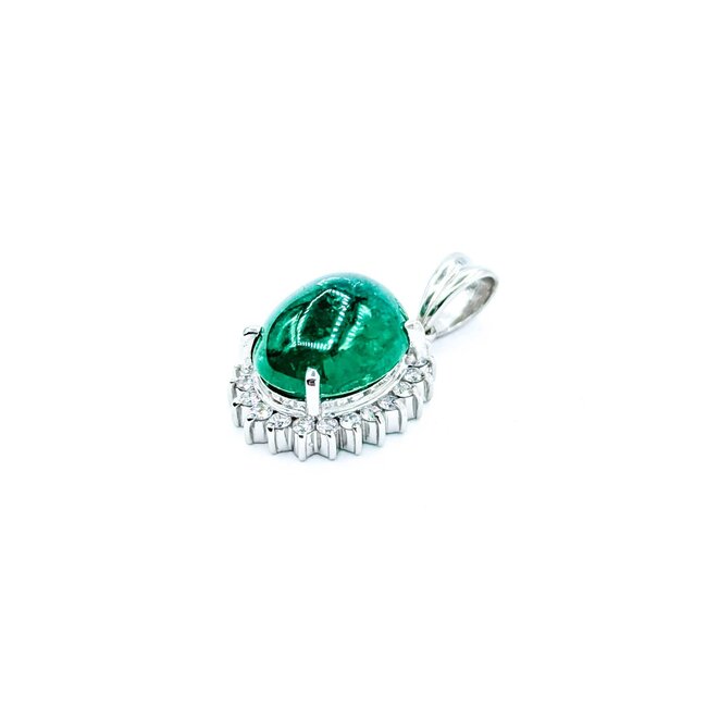 Pendant Drop .30ctw Round Diamonds 4.50ct Cabochon Emerald 900pt .8x.5" 4g 125020004