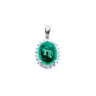 Pendant Drop .30ctw Round Diamonds 4.50ct Cabochon Emerald 900pt .8x.5" 4g 125020004