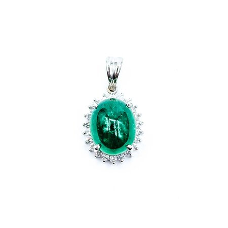 Pendant Drop .30ctw Round Diamonds 4.50ct Cabochon Emerald 900pt .8x.5" 4g 125020004