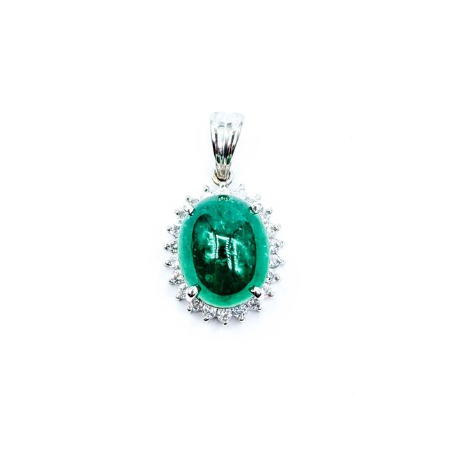 Pendant Drop .30ctw Round Diamonds 4.50ct Cabochon Emerald 900pt .8x.5" 4g 125020004