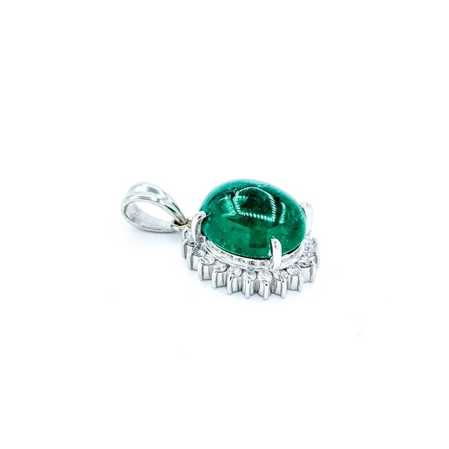 Pendant Drop .30ctw Round Diamonds 4.50ct Cabochon Emerald 900pt .8x.5" 4g 125020004
