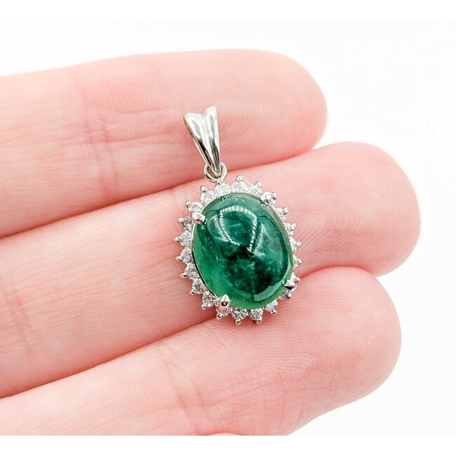 Pendant Drop .30ctw Round Diamonds 4.50ct Cabochon Emerald 900pt .8x.5" 4g 125020004
