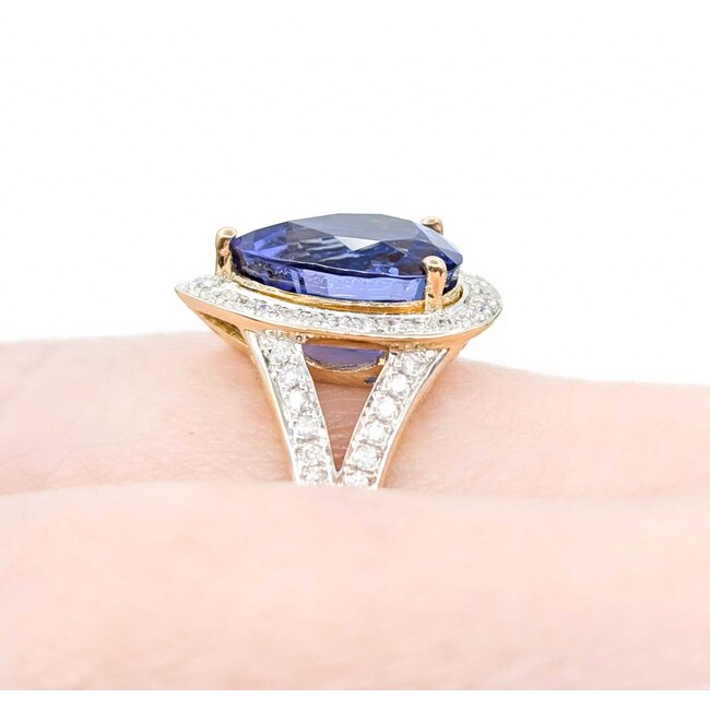 Ring Diamond Halo .35ctw Round Diamonds 4.75ct Blue Tanzanite 14yg .6x.5" Sz9 5.11g 225010058