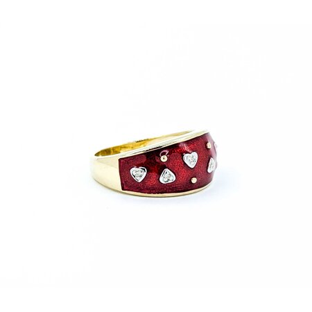 Ring Enamel Red .03ctw Round Diamonds 14ky 9.9mm sz8 5.4g 225010041