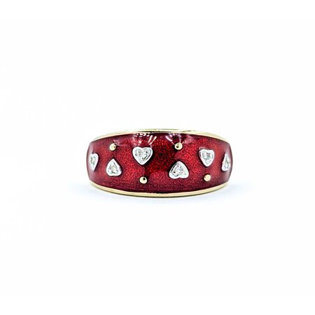 Ring Enamel Red .03ctw Round Diamonds 14ky 9.9mm sz8 5.4g 225010041