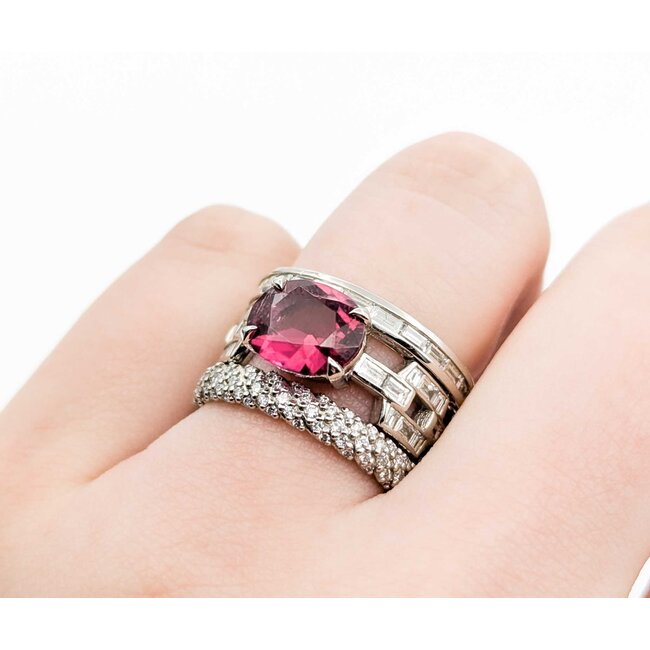Ring Pave Cable & Channel Set 2.34ctw Round & Baguette Diamonds 2.01ct Rubellite Tourmaline 900pt 13mm Sz6.5 15.46g 225010099