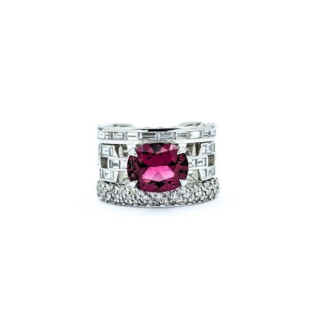 Ring Pave Cable & Channel Set 2.34ctw Round & Baguette Diamonds 2.01ct Rubellite Tourmaline 900pt 13mm Sz6.5 15.46g 225010099